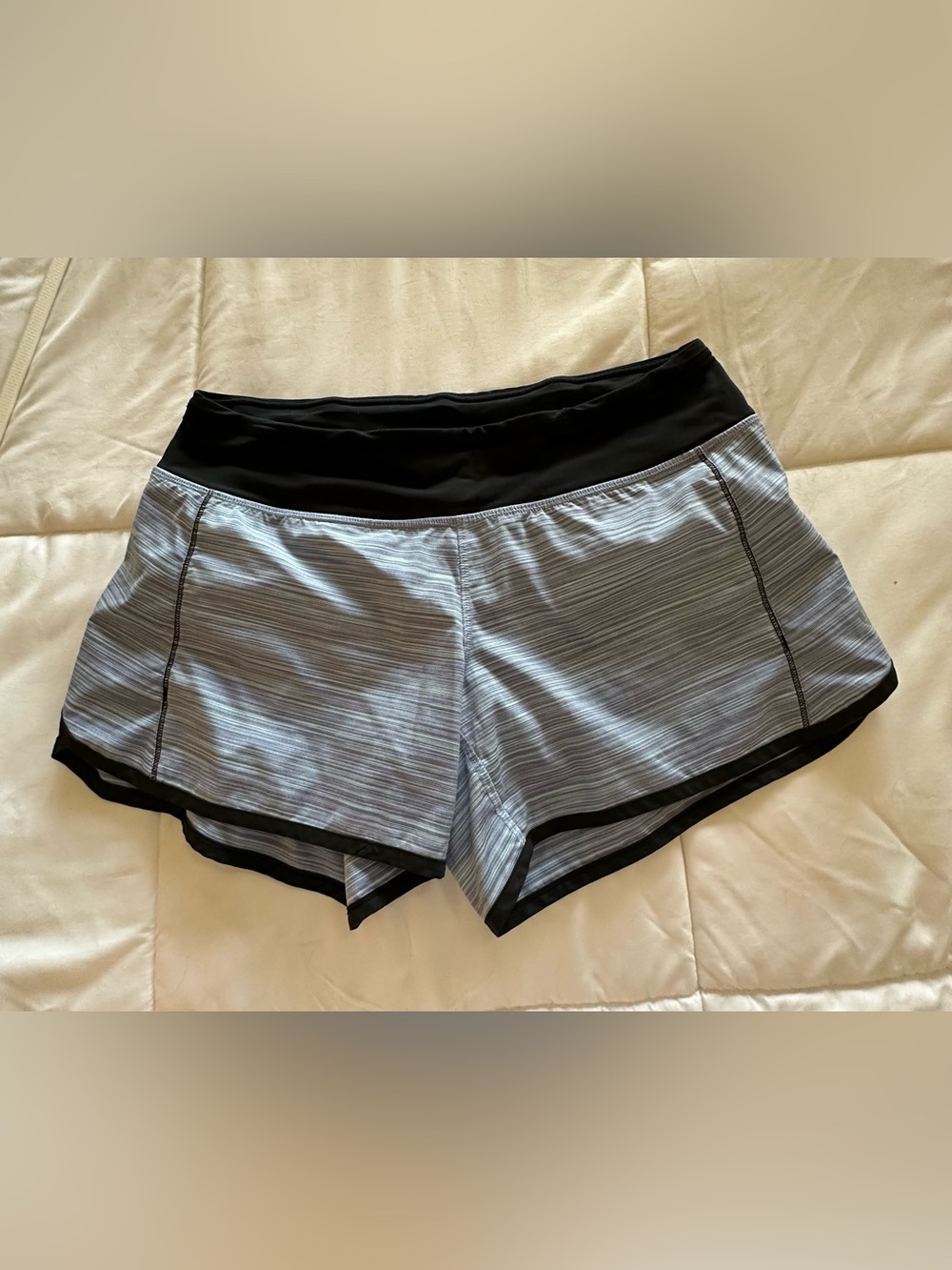 Lululemon Women’s Black, Light  Blue & Gray Striped Athletic Shorts